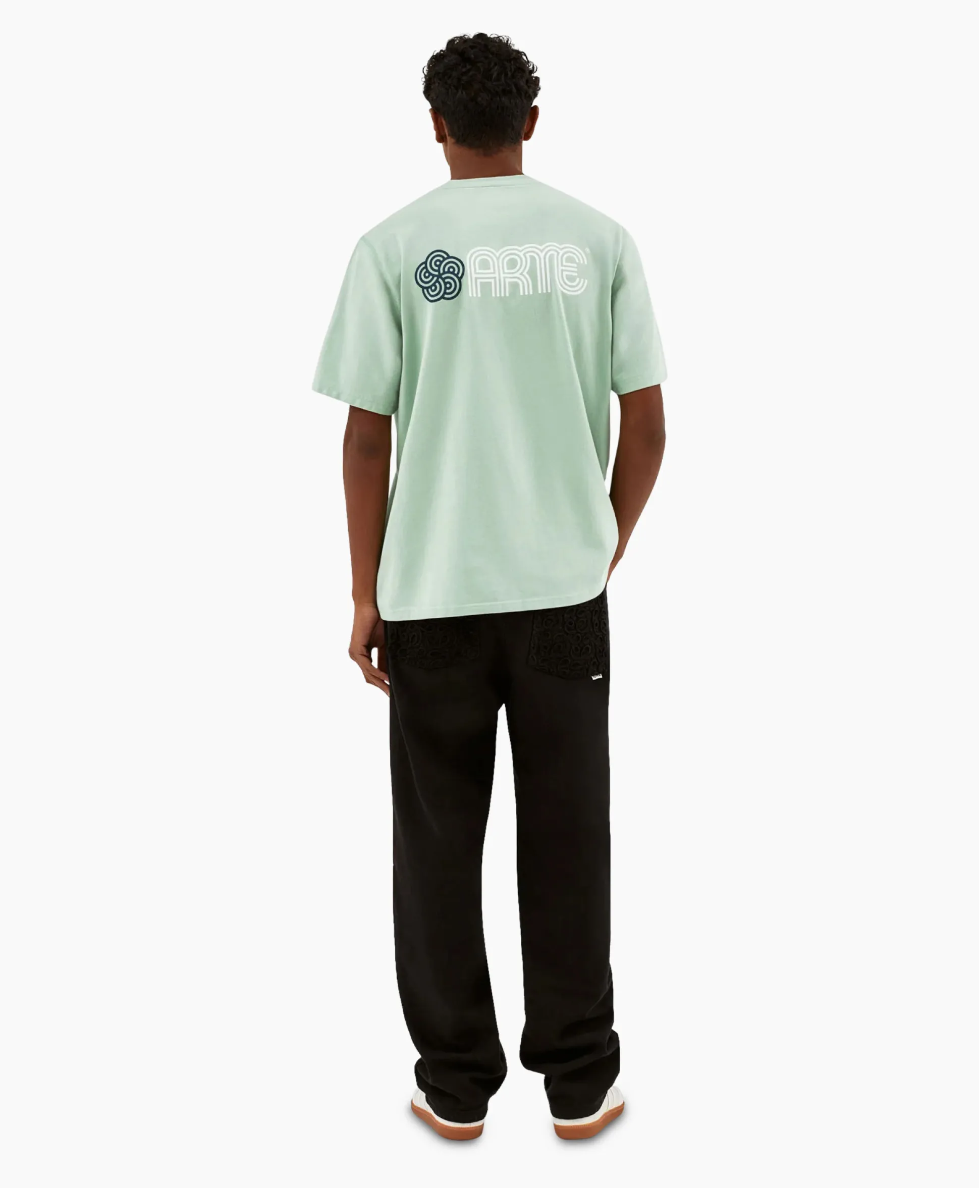 Sale T-Shirt Korte Mouw Circle Flower Back Front Print Groen Heren T-Shirts