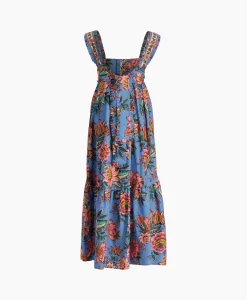 Cheap Maxi Jurk Wonderful Bouquet Blue Sleeveless Blauw Dames Bruiloftskleding