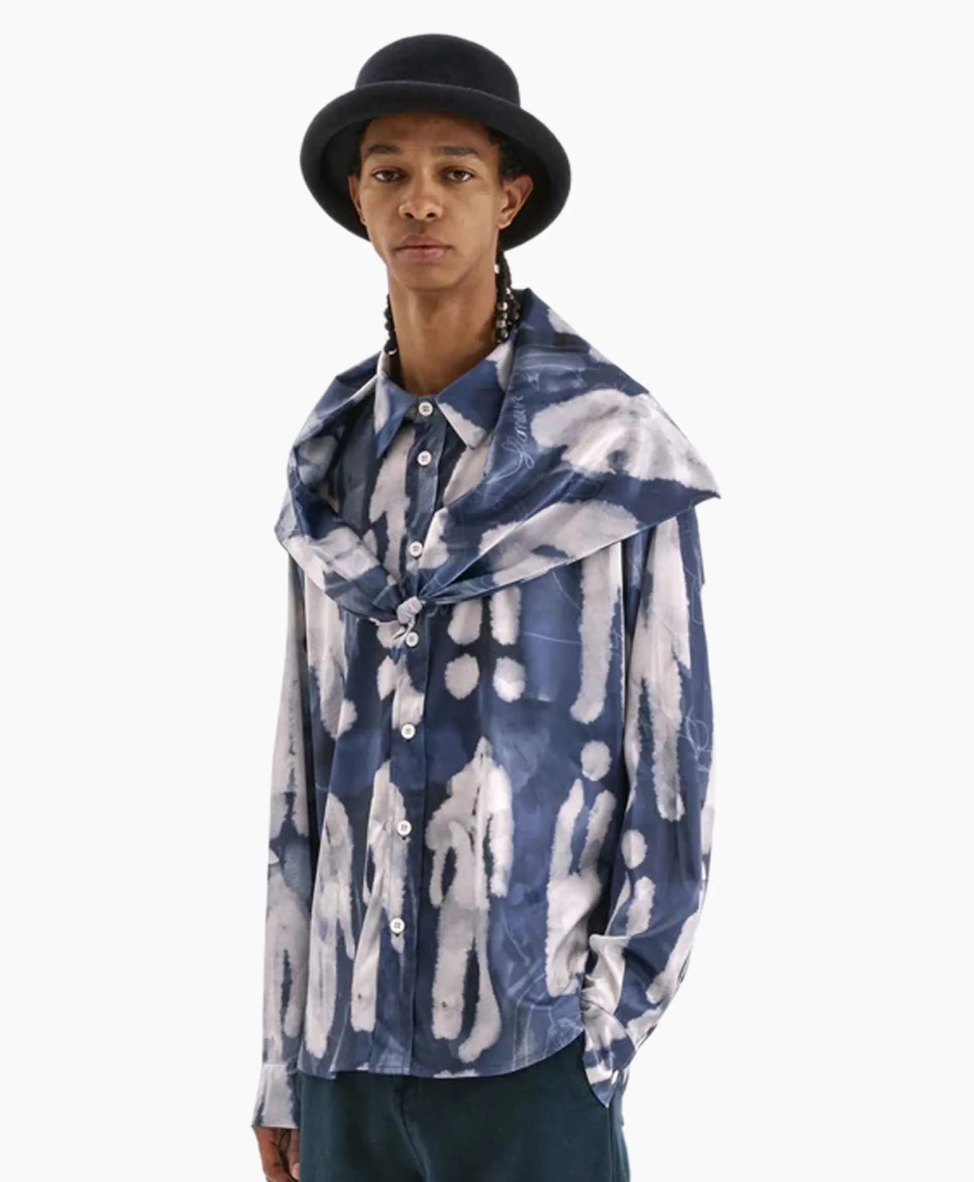 New Flaneur Overshirt Character Silk Hooded Blauw Heren Jassen
