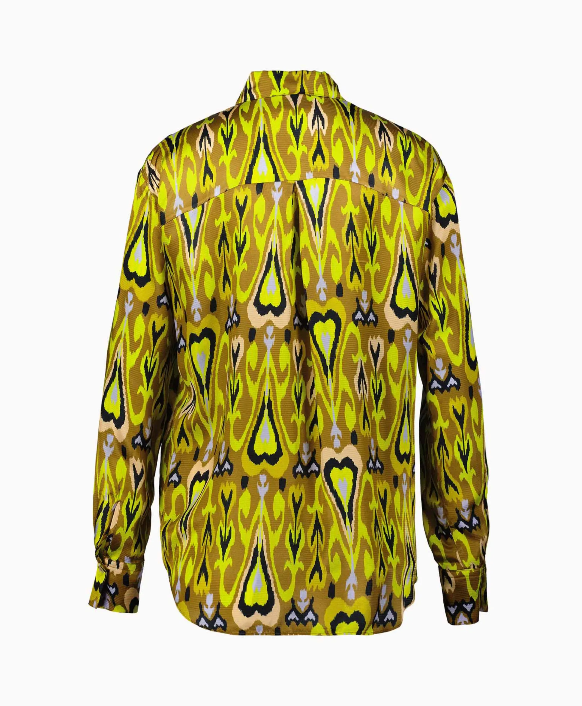 Clearance Blouse Print Satin Shirt Norther Light Geel Dames Blouses