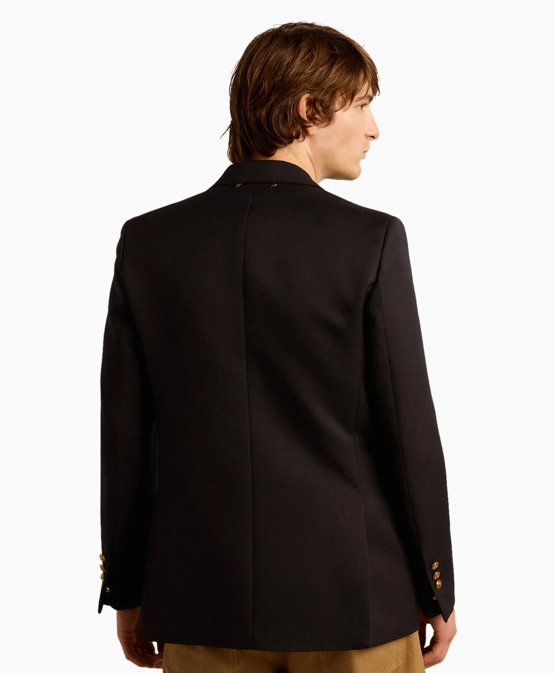 Hot Blazer Golden M's Double Breasted Gabardine Wool Donker Blauw Heren Colberts