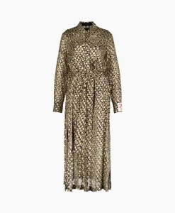 Hot Midi Jurk Golden W's Chemisier Leopard Print Fil C Beige Dames Jurken
