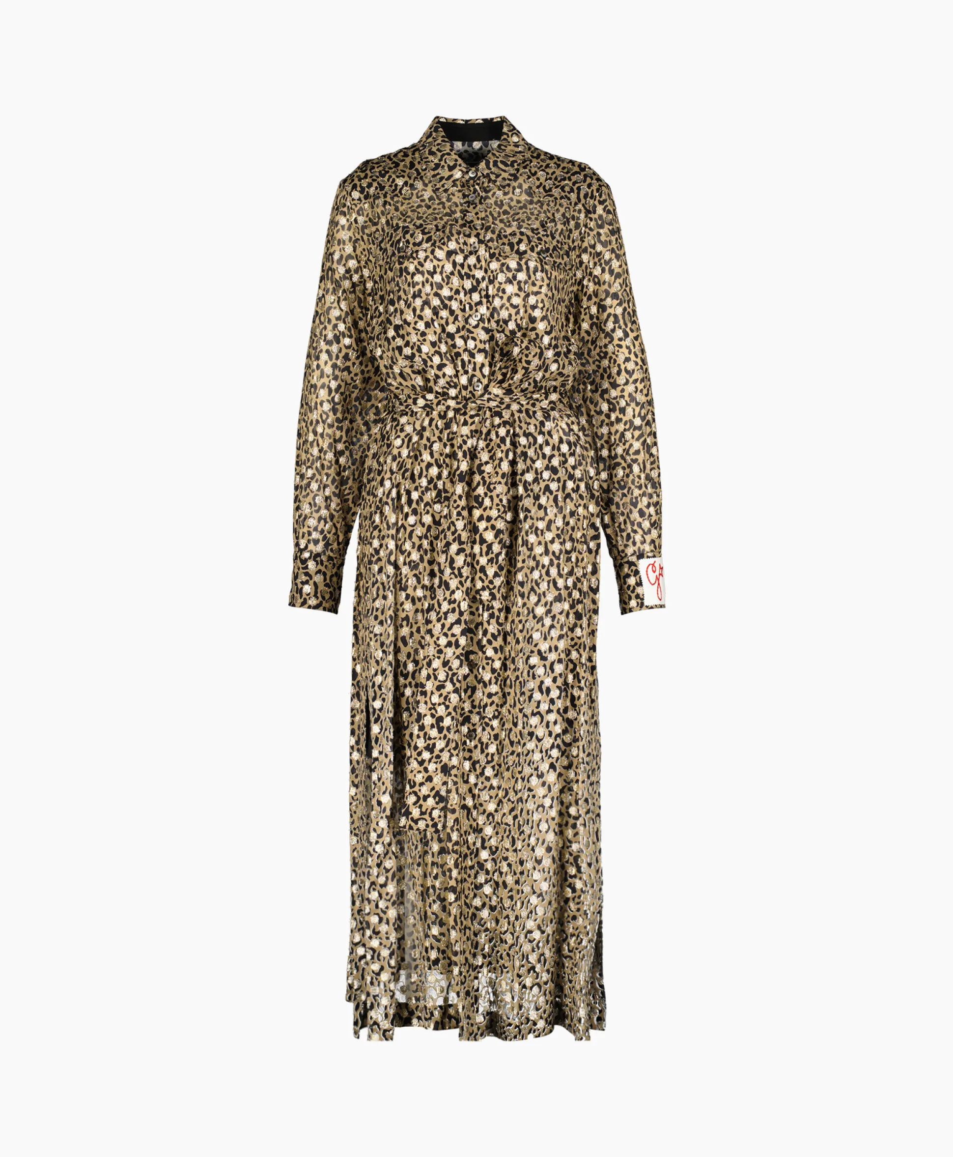 Hot Midi Jurk Golden W's Chemisier Leopard Print Fil C Beige Dames Jurken