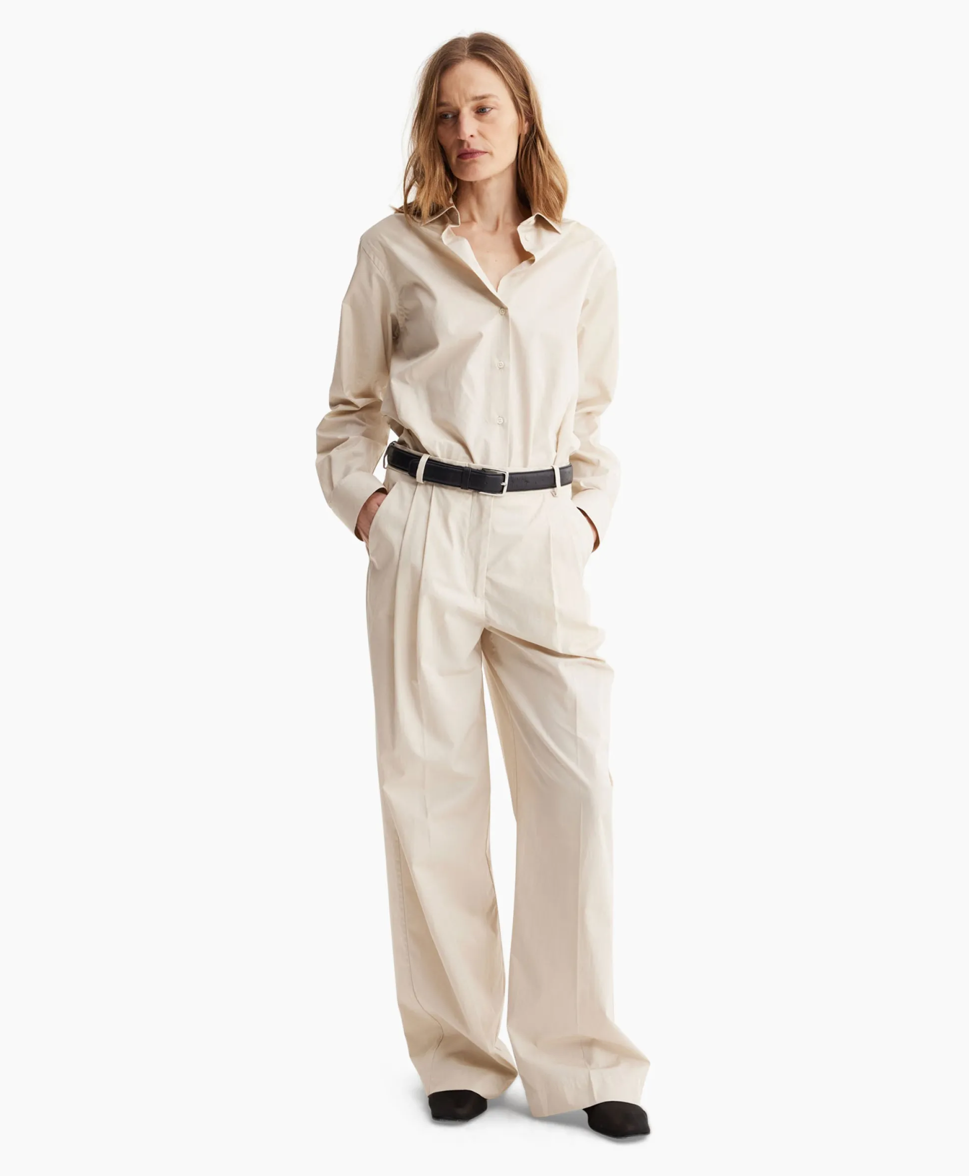 Cheap Pantalon Wide Leg Pleated Chino Zand Dames Broeken