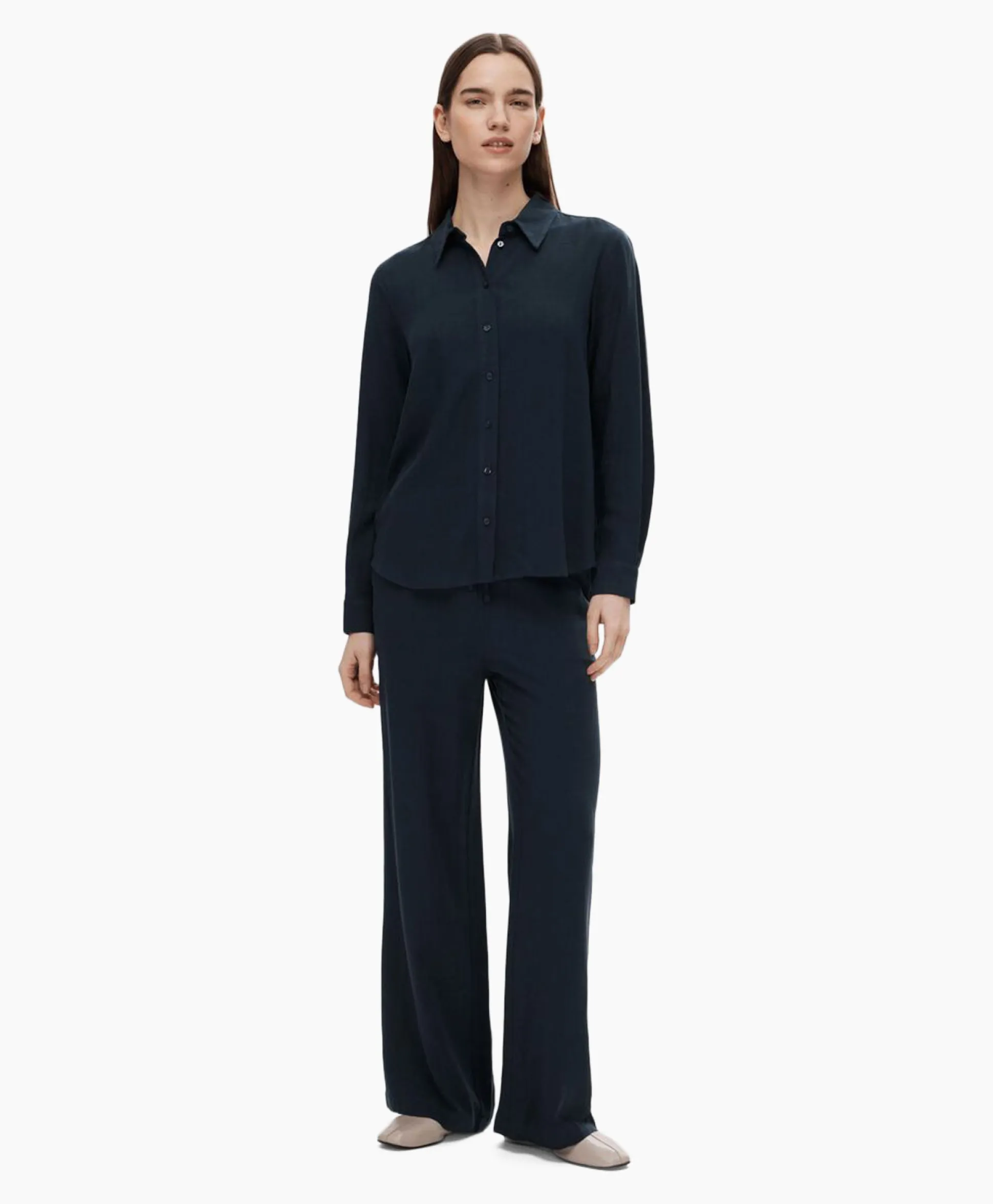 Clearance Broek Viva-Gulia Mw Long Linen Pant No Donker Blauw Dames Broeken