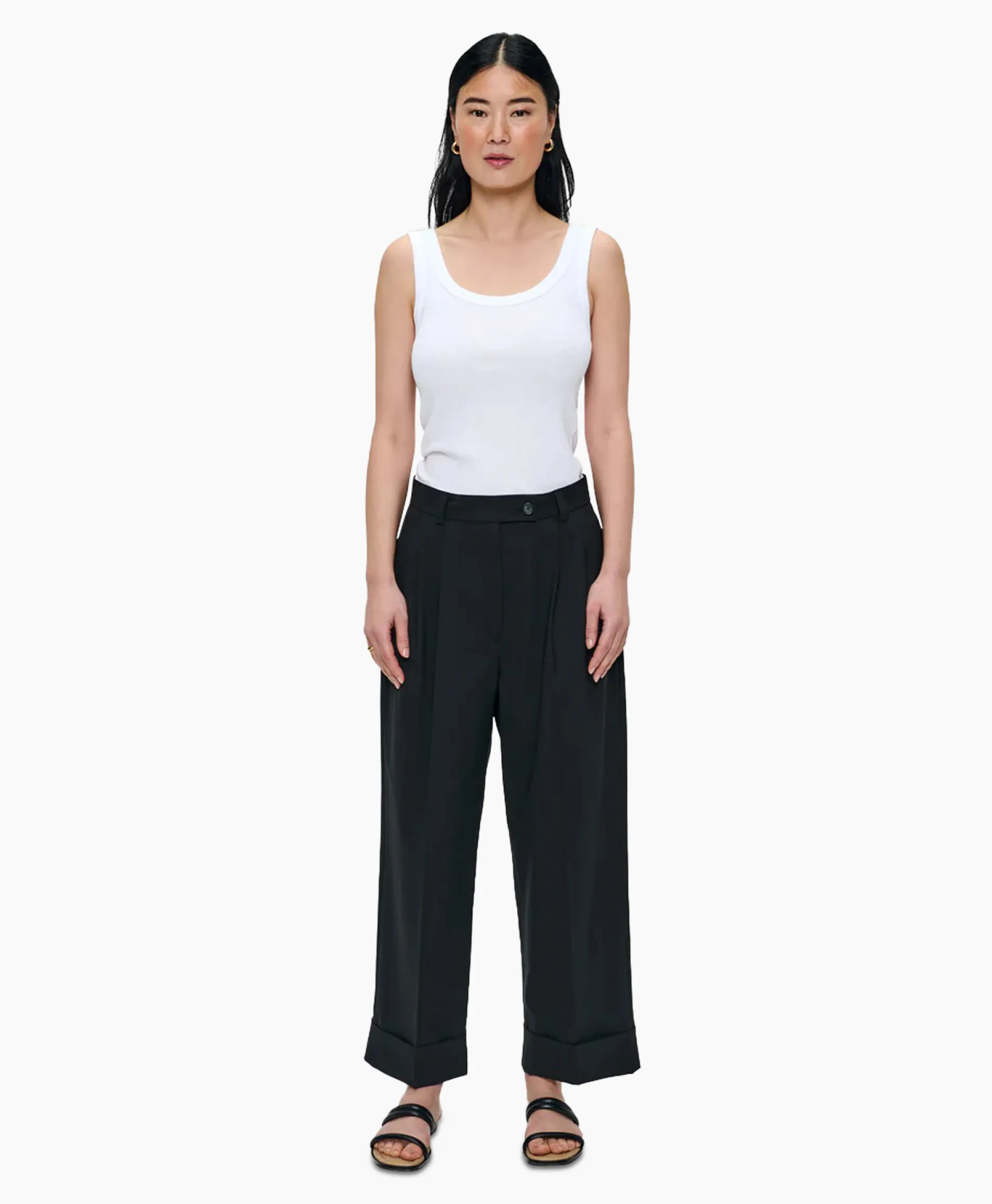 New Pantalon Tropical Wool Straight Zwart Dames Broeken